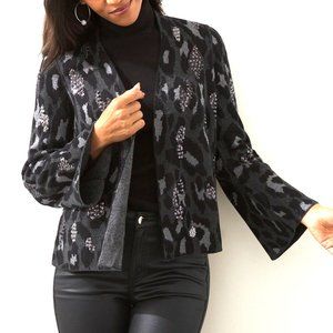 NWT $129 CHICO'S BLACK LEOPARD SEQUIN SWEATER CARDIGAN JACKET LARGE